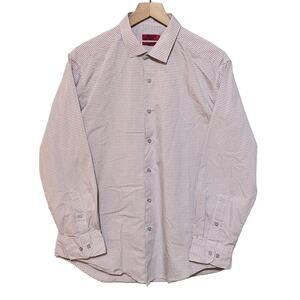 Alfani Dress Shirt Mens L 16 32-33 Pink Fitted Performance Check Button Down